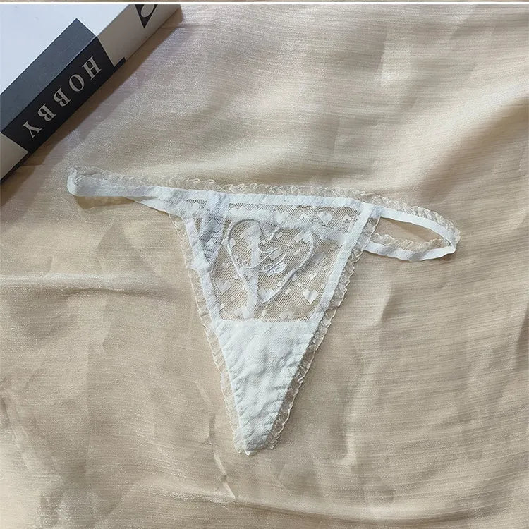 Embroidery Heart Sexy Girls Panties Women Briefs Thong Lace G String Underwear Thin Transparent Low Waist Female Lingerie