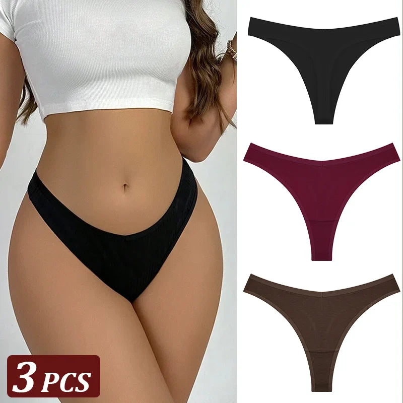 3PCS Seamless Thong Cotton Women Thin Strap Low Waist High Flexibility Panties Sexy Underwear Ladies Briefs T-back Soft Women