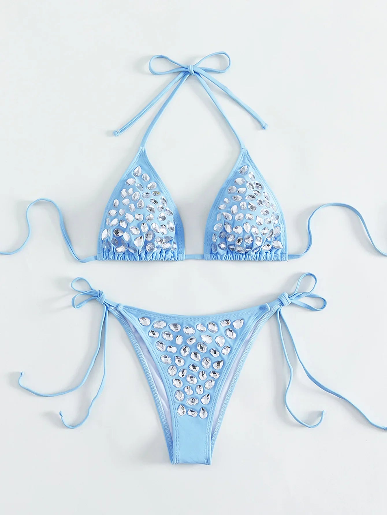 DEKA Women Sexy Rhinestones Bikini Set With Solid Color Thong Swimwear Female Push Up Swimsuit Beach Swimming Bathing Suit