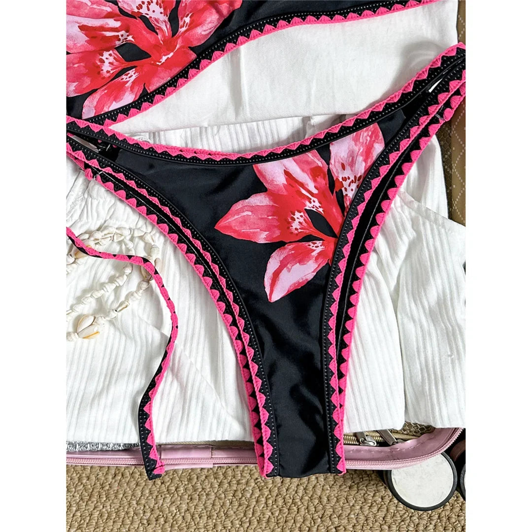 2026 Floral Flower Printed Bikini Women Swimwear Female Swimsuit Two-Pieces Bikini Set Brazilian Bather Bathing Suit Swim V8205