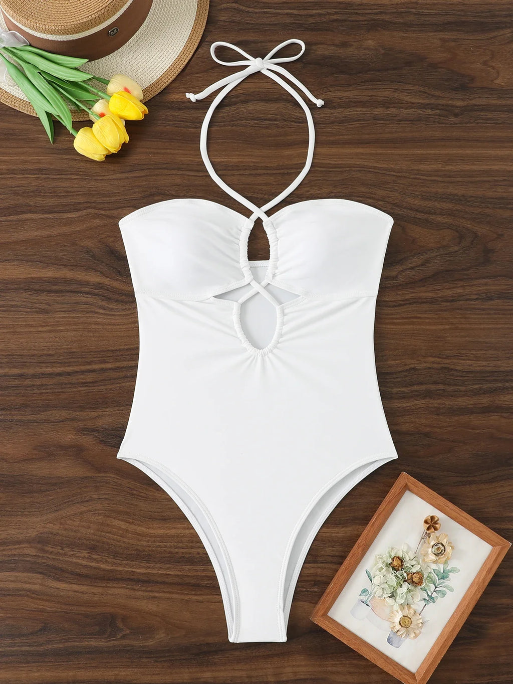 2026 Halter Swimsuit One Piece Solid Hollow Swimwear Women Sexy Bathers Bathing Swimming Swim Suit Female Beachwear