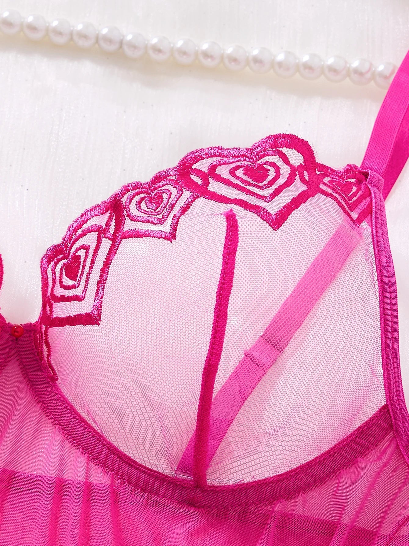 Sweetheart Limited Edition Pink Hearted Sleeping Dress Set-Lightweight sheer embroidered halter dress for sex home wear ZA825181