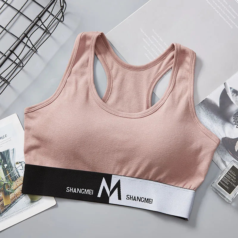 Women Racerback Cotton Blend Sports Cami Bra Stretch One Size Casual Daily Under Top Color Block Letter Band Tank Top