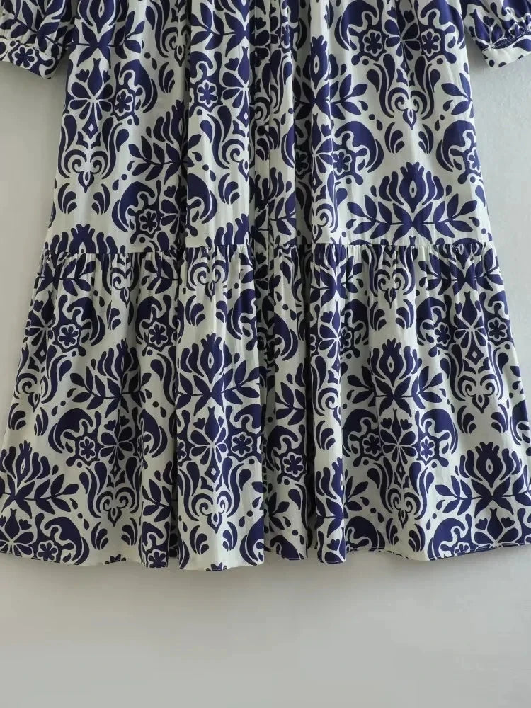 Foridol Blue Flower Print Vintage Casual Shirt Dress Women 2025 Single Breasted Loose Boho Maxi Long Vestidos Dresses Fashion