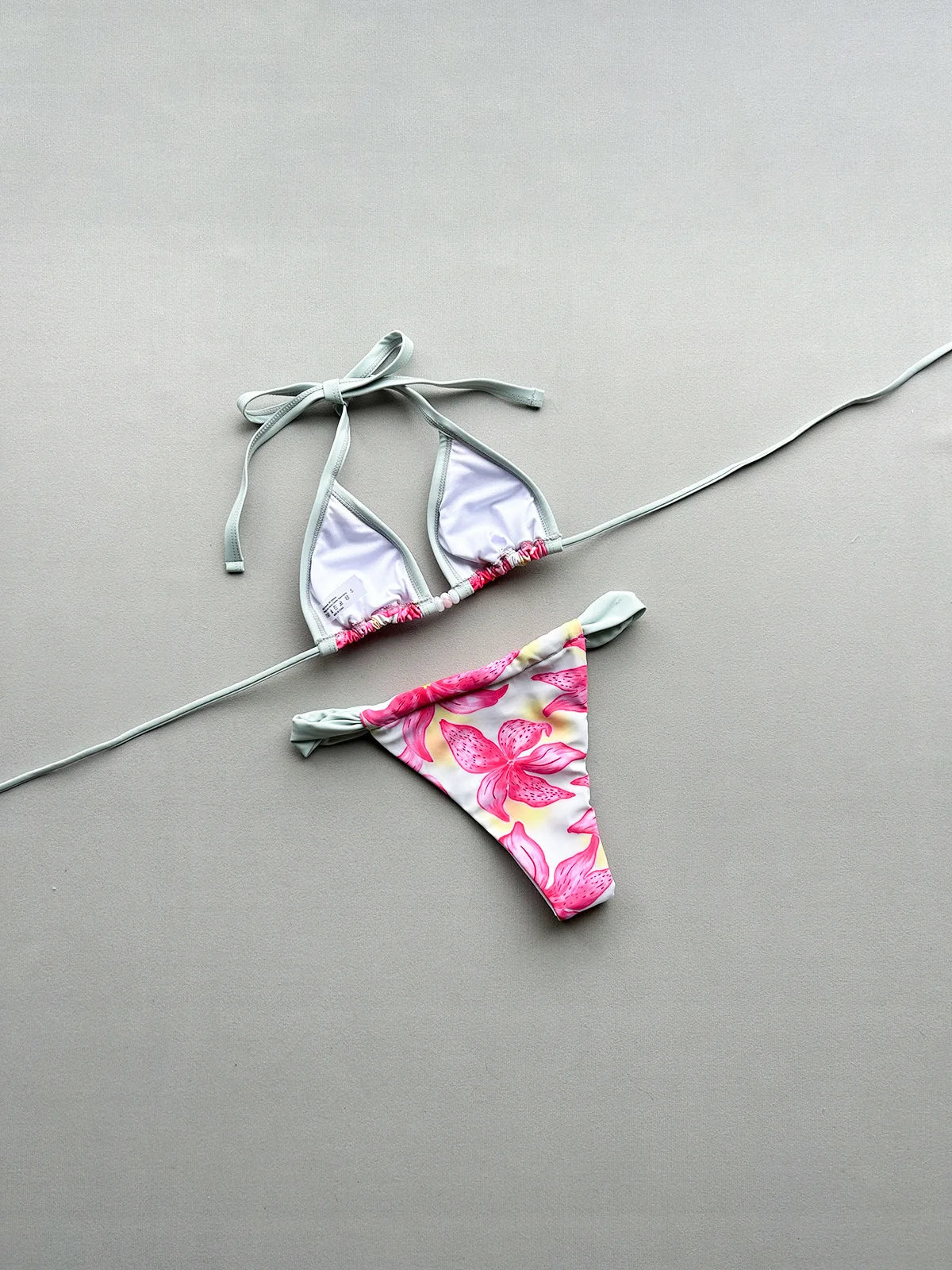 Boho Style Women's Floral Print Swimsuit Sexy Backless Lace-up Swimwear Push Up Thong Bathing Suit Female Bikini Set Beachwear