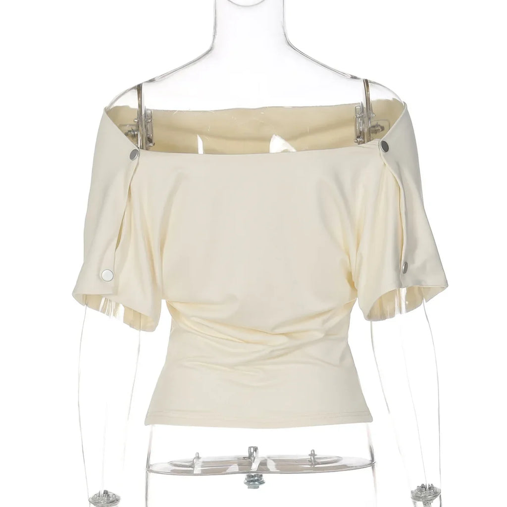 FDYOUI Fashion Casual Swinging Collar T-shirts Y2K Woman Clothes Short Sleeve Buttons Corset T Shirt Ladies Solid Crop Tops Tees