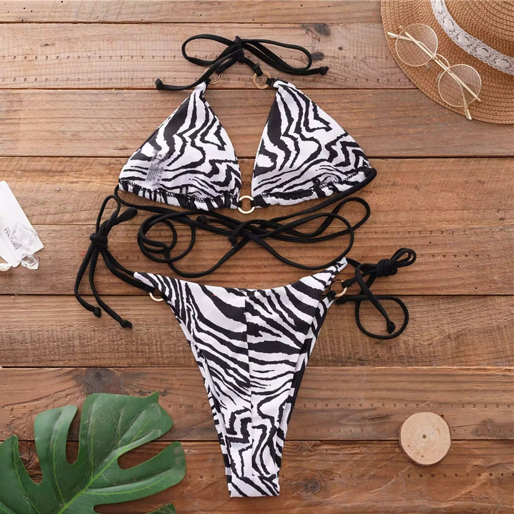Sexy Brazilian Thong Bikini Mujer Swimwear Women 2023 Bandage Leopard Swimsuit Micro Bikini Set Summer Beachwear Swim Suit