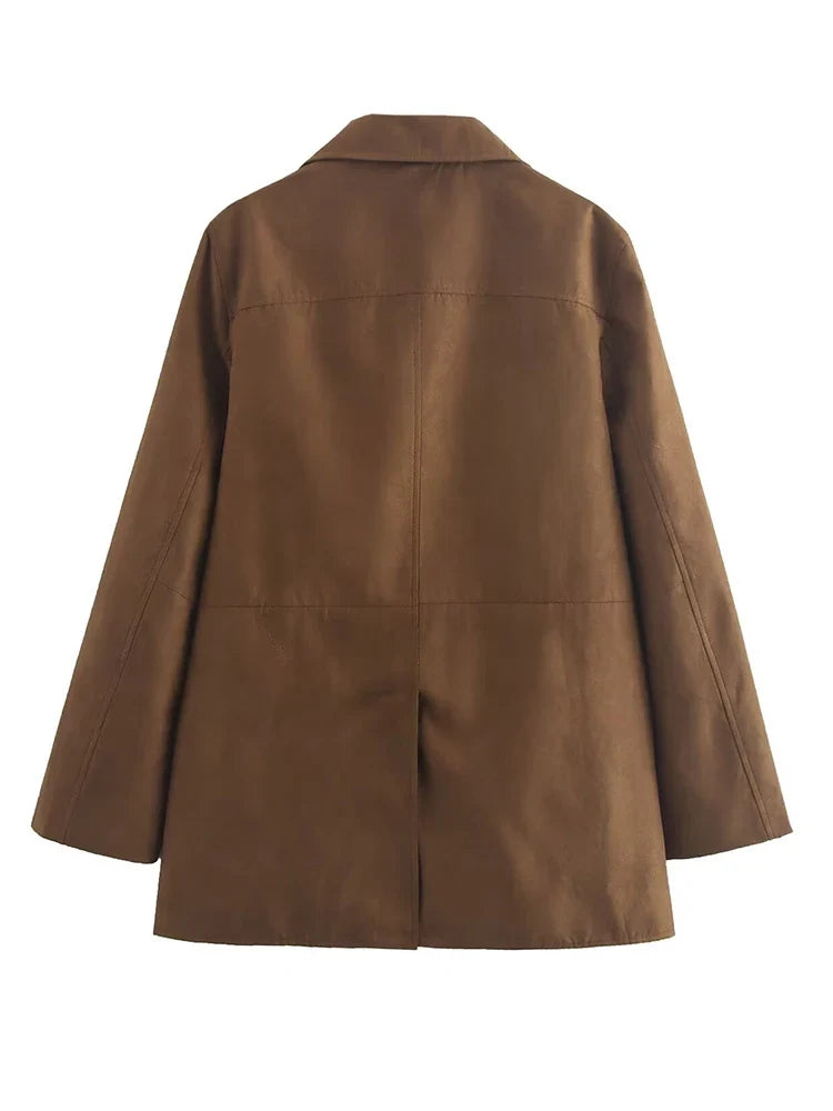 Foridol Turn Down Collar Brown Autumn Jacket for Women Casual Single Breasted Long Coat Jacket Female Winter Jacket Back Slit