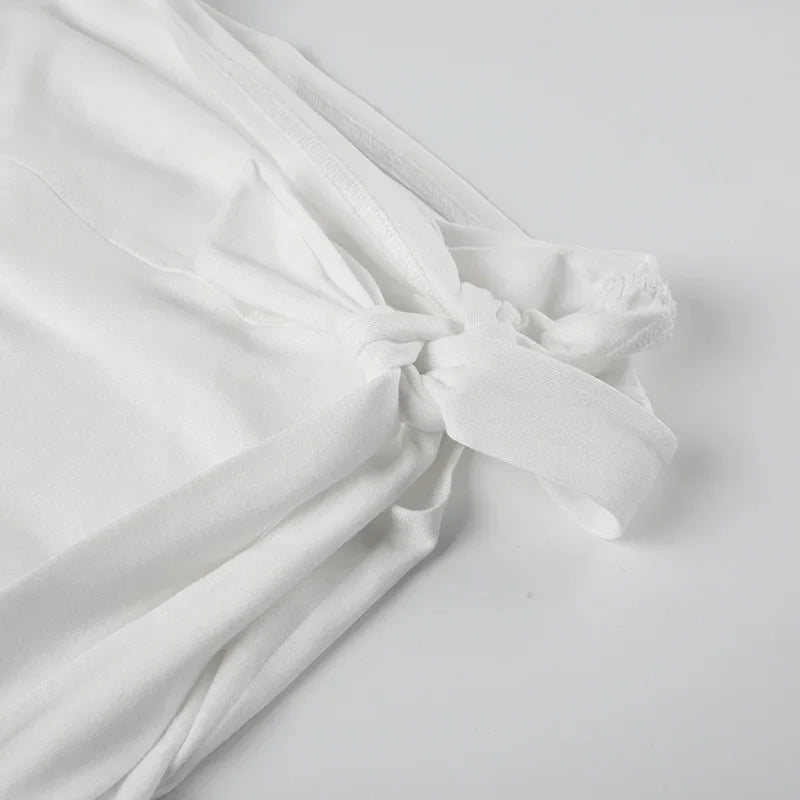 Korean Style Solid Color Women's Top Casual Slash neck Crop Top Fahionable Slim Fit White Tee Lady Summer Night Out Dress up