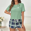 Two-Piece Summer Letters Homewear Printing Plaid Shorts T-Shirt Bow European And American Pajamas Suit Ladies Homewear