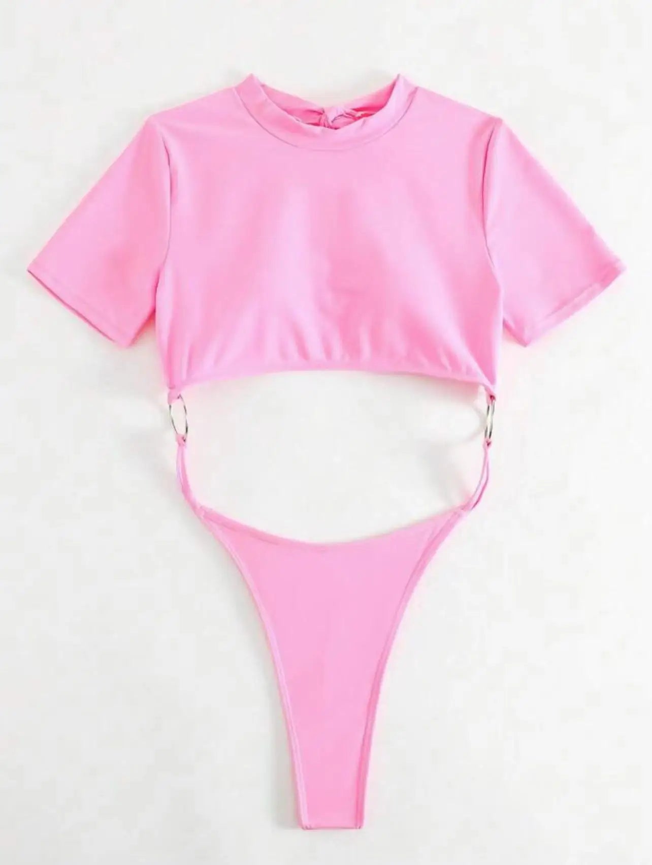 Bikini Women Swimsuit 2024 Blue Short Sleeve Hollow Out Thong Monokini Brazilian Beach Bathing Suit Push Up One Piece Swimwear