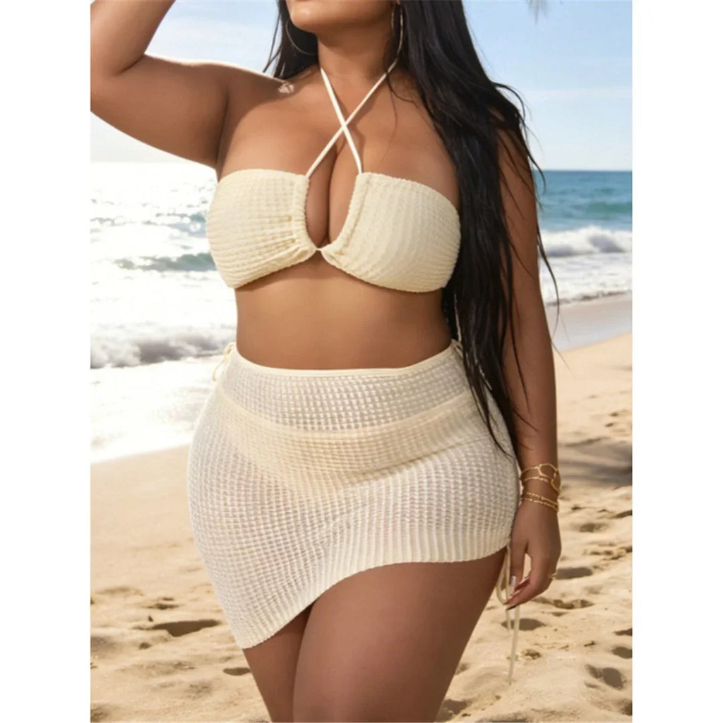 0XL - 4XL 3PCS Bikini Plus Size Large Size Swimwear Women Swimsuit Female Three-pieces Bikini set Bather Bathing Suit Swim V8191