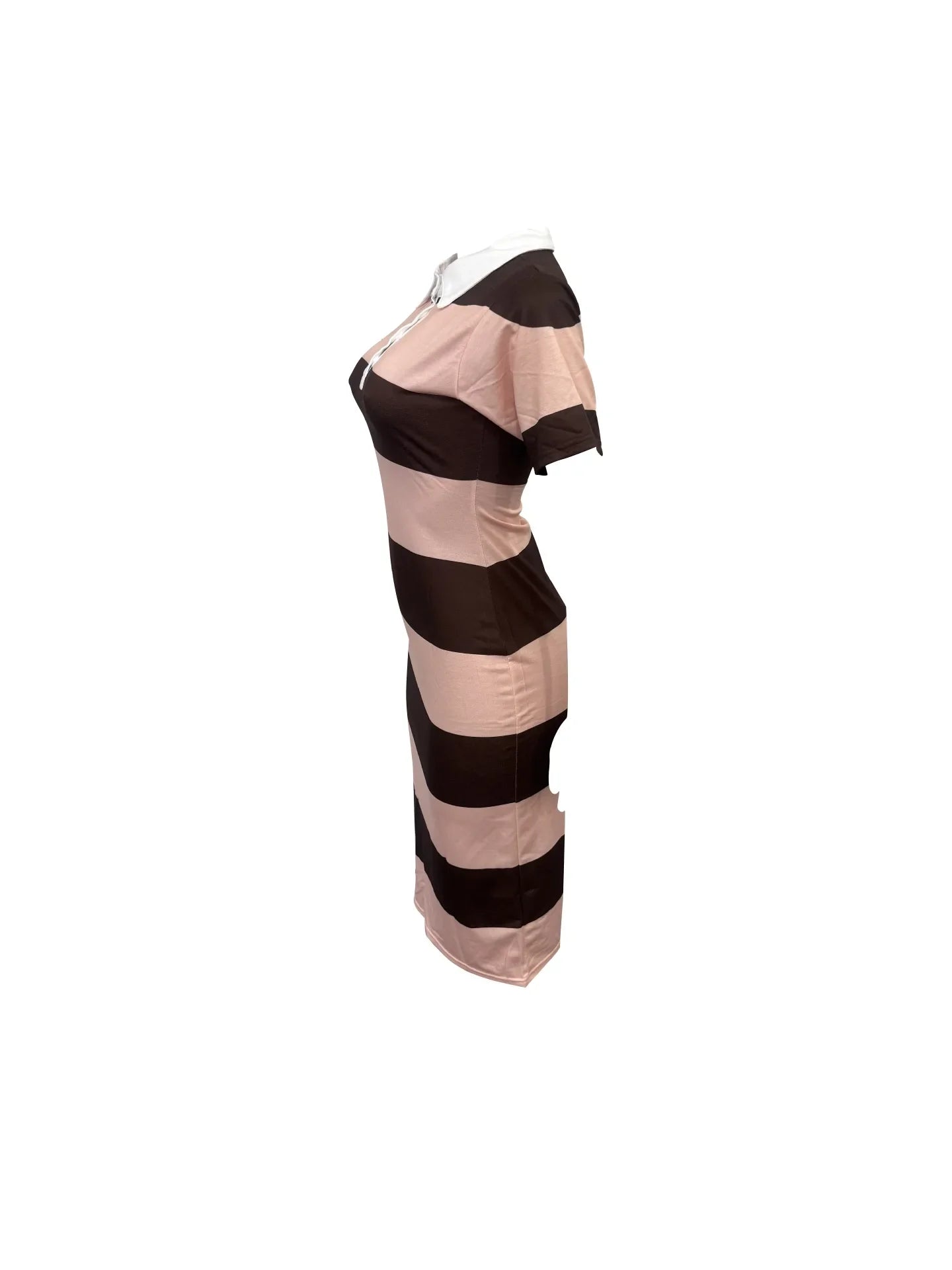 Summer women's fashionable lapel contrasting color slim fit slit dress