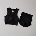 Women's Backless Cross Belt Sports Vest Yoga Exercise Fitness Suit Threaded Pleated Hip Lifting Shorts Set