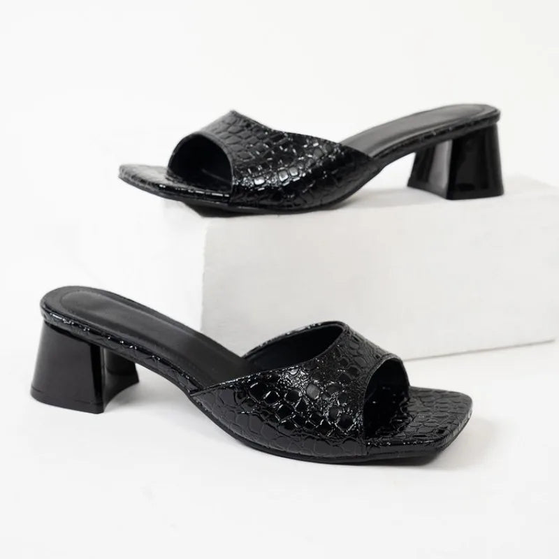 2026 Summer New Fashion Women High Heels Slippers Square Toe Shoes for Women Design Open Toe Slingback Slides Female Zapatos