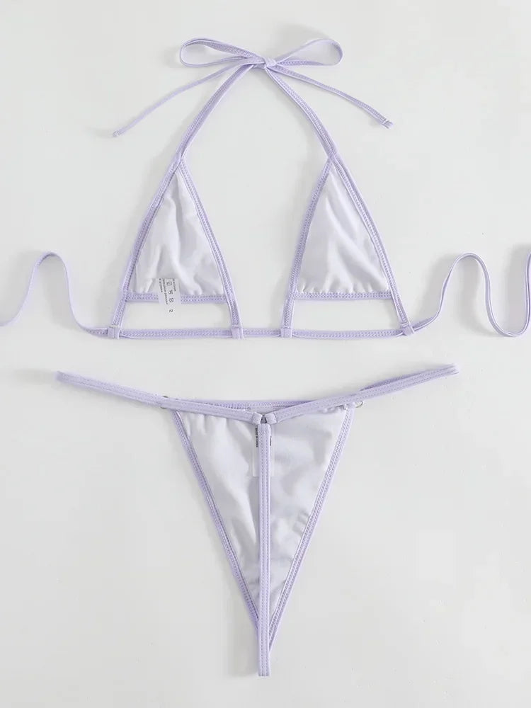 Shiny PU Bikini Extreme Mini Micro Thong Bikinis Female Swimsuit Women Swimwear Two-pieces Bikini Set Halter Bathing Suit Swim