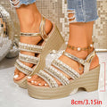 2026 Summer Chunky Heeled Gladiator Sandals Women Ankle Buckle Gold Platform Sandles Woman Plus Size 43 Bohemian Sandalias Mujer
