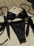 Metal Shell Halter Strappy High Cut Bikini Female Swimsuit Women Swimwear Two-pieces Bikini Set Bather Bathing Suit Swim Lady