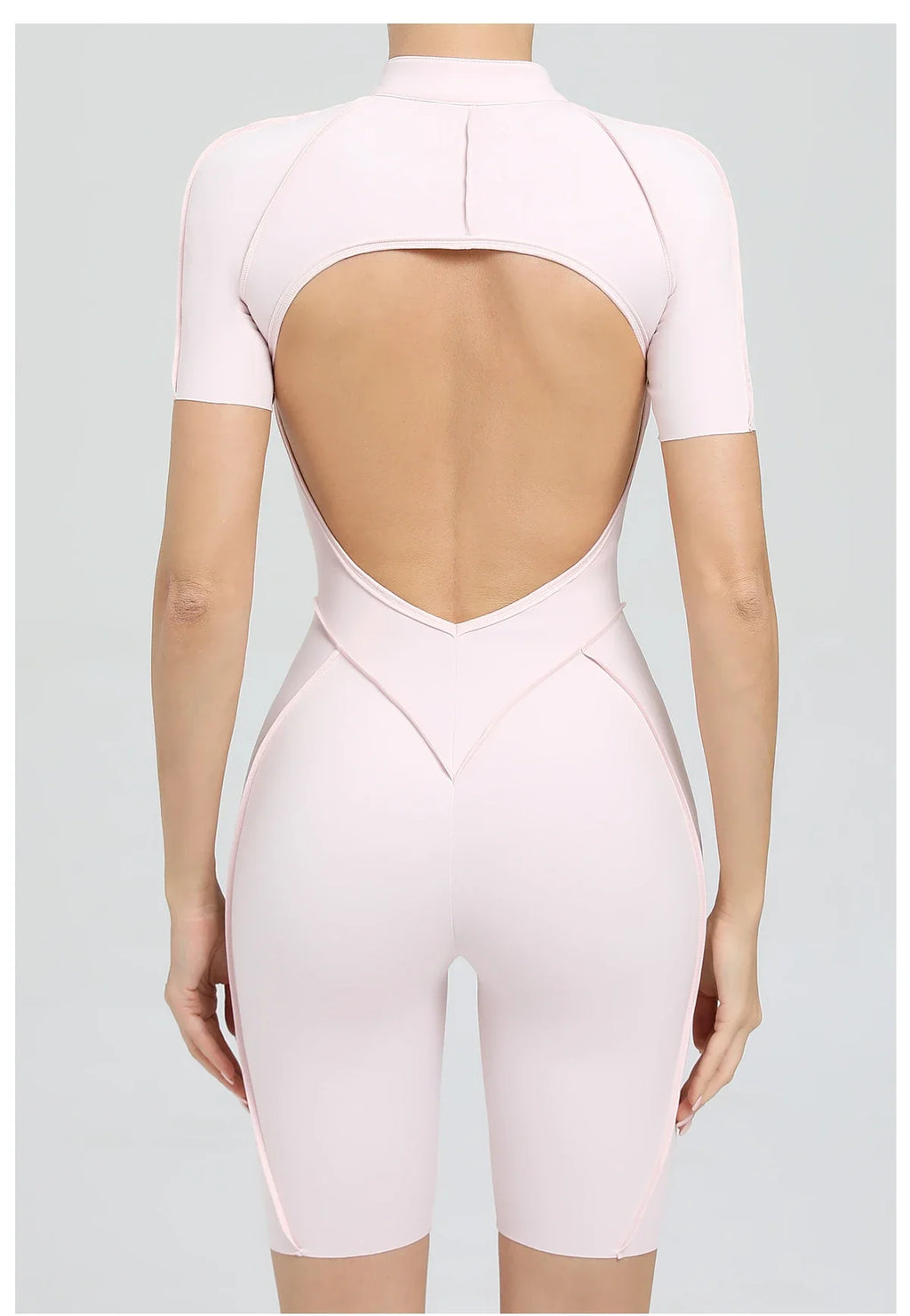 Summer Zipper Workout Jumpsuit Sports Overalls Women Running Fitness Short Sleeve Yoga Bodysuit