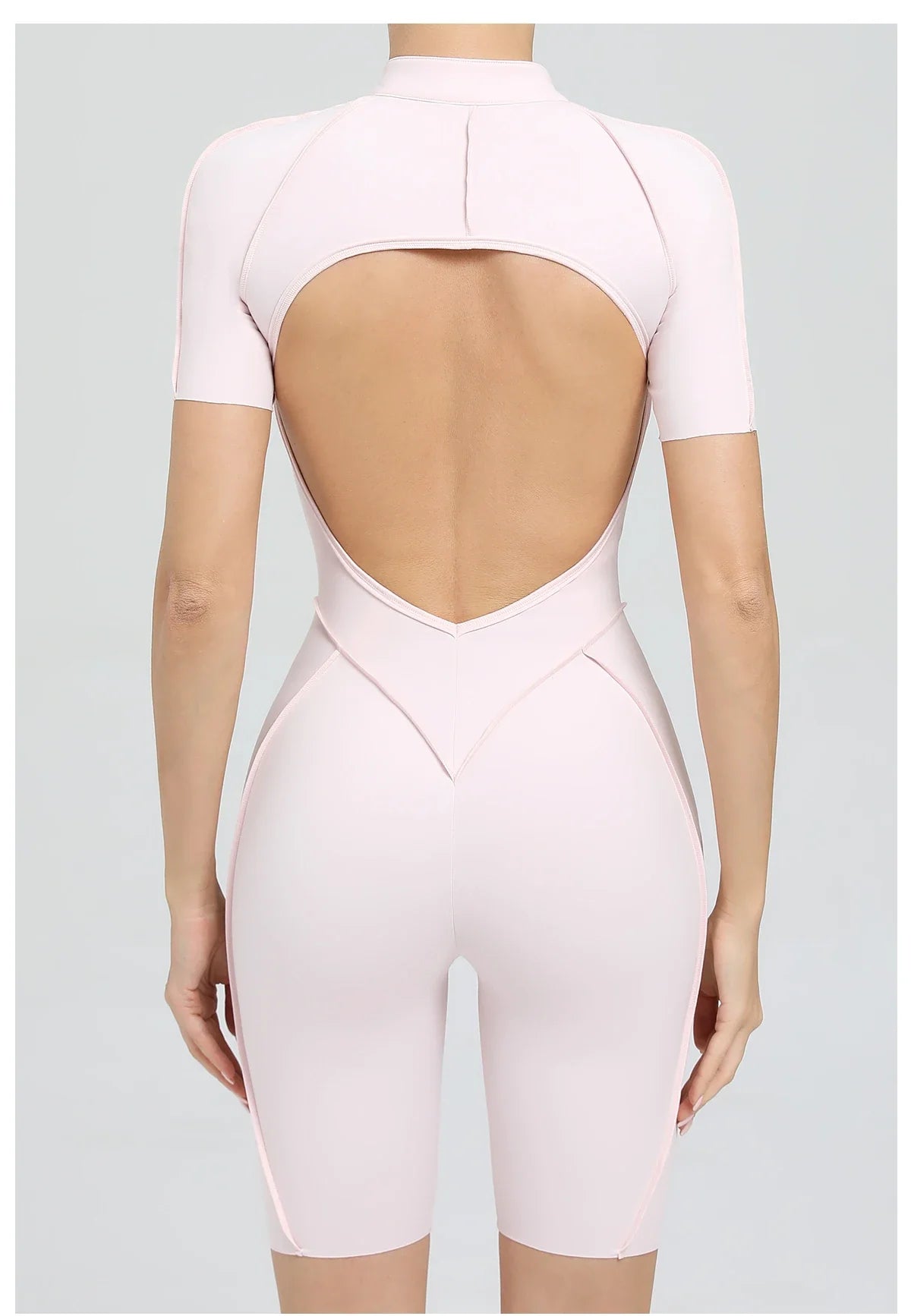 Summer Zipper Workout Jumpsuit Sports Overalls Women Running Fitness Short Sleeve Yoga Bodysuit