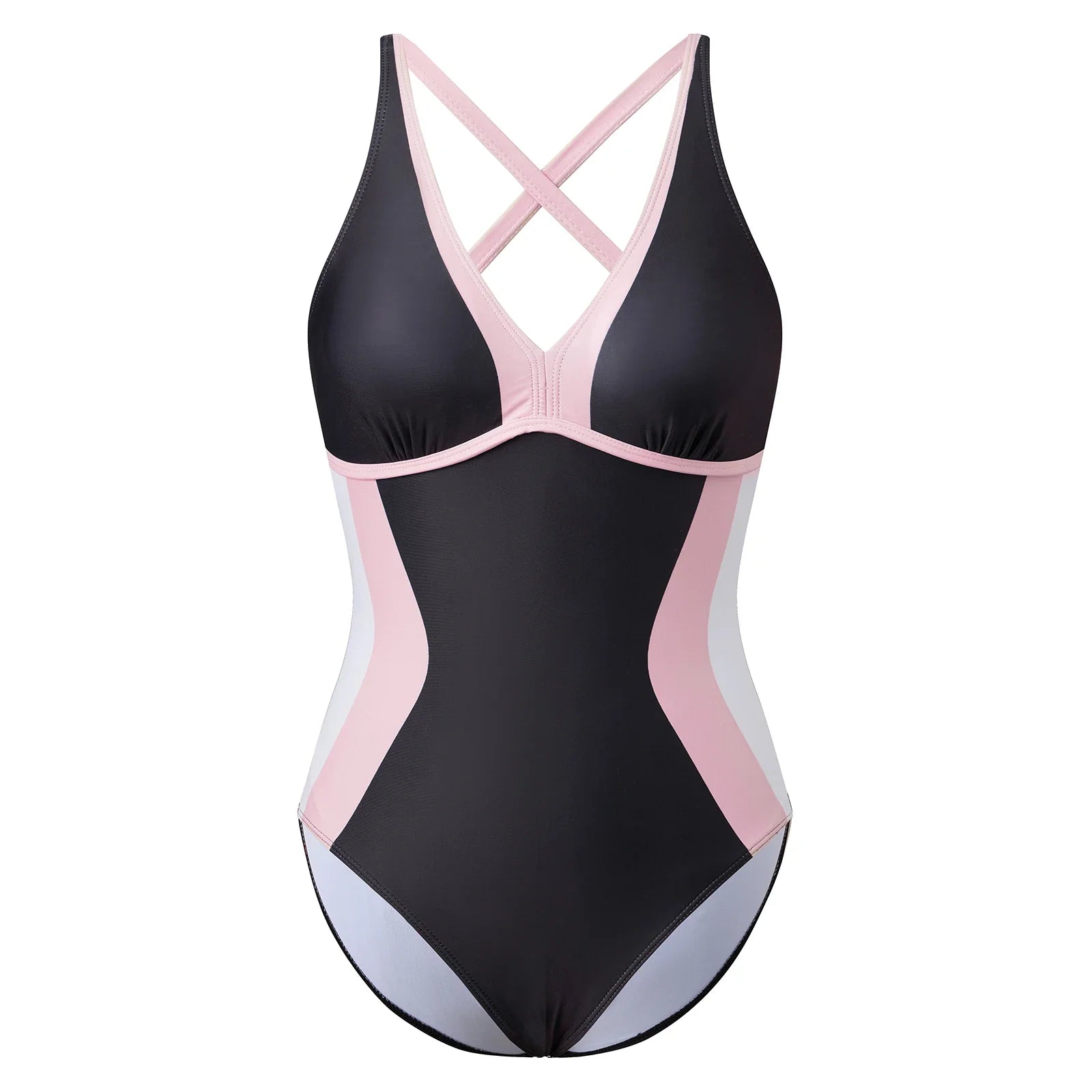 Women Summer Monokini Swimsuit Contrast Colors V-Neck Tie Back Sleeveless Jumpsuit Swimwear for Beachwear Bathing Suits