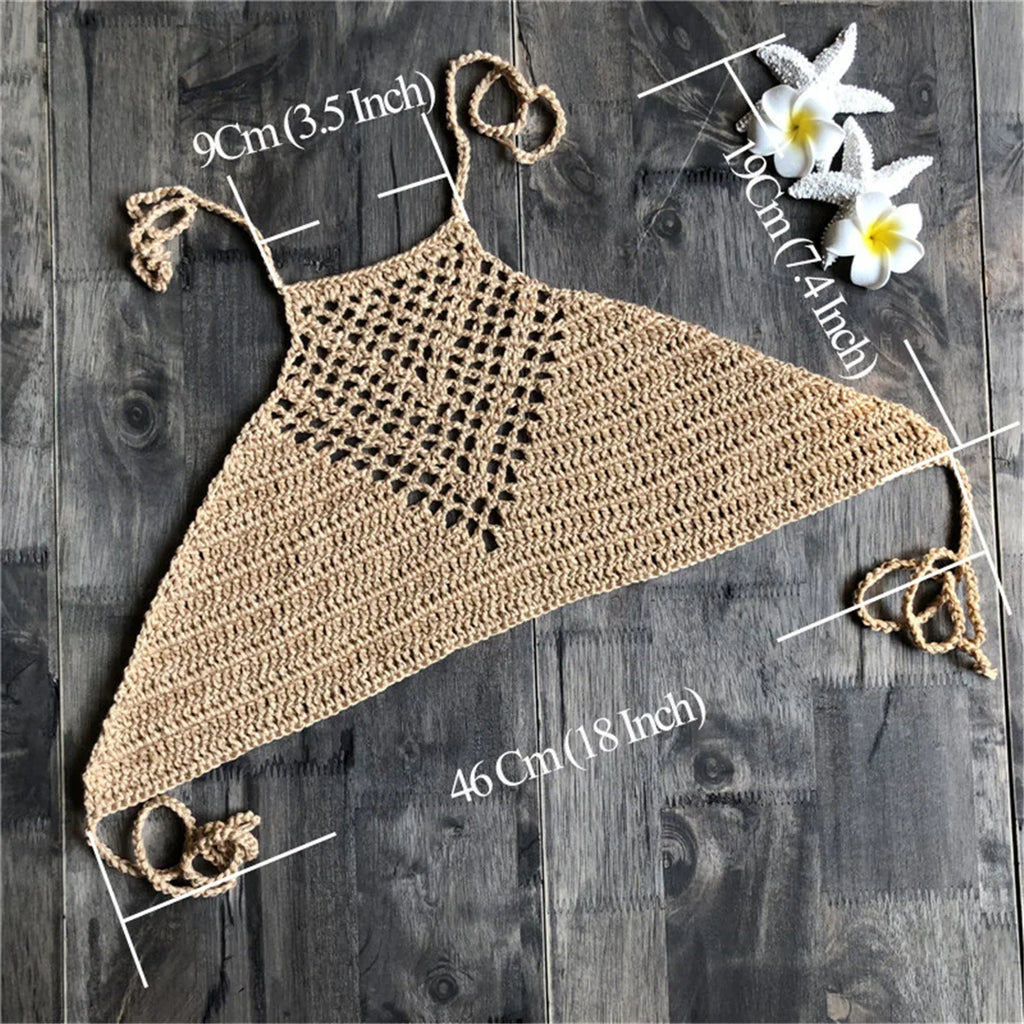 6 Colors Crochet Knitted Halter Bikini Top Female Swimsuit Women Swimwear Bather Bathing Suit Swim Hollow Out Beach Top V4192