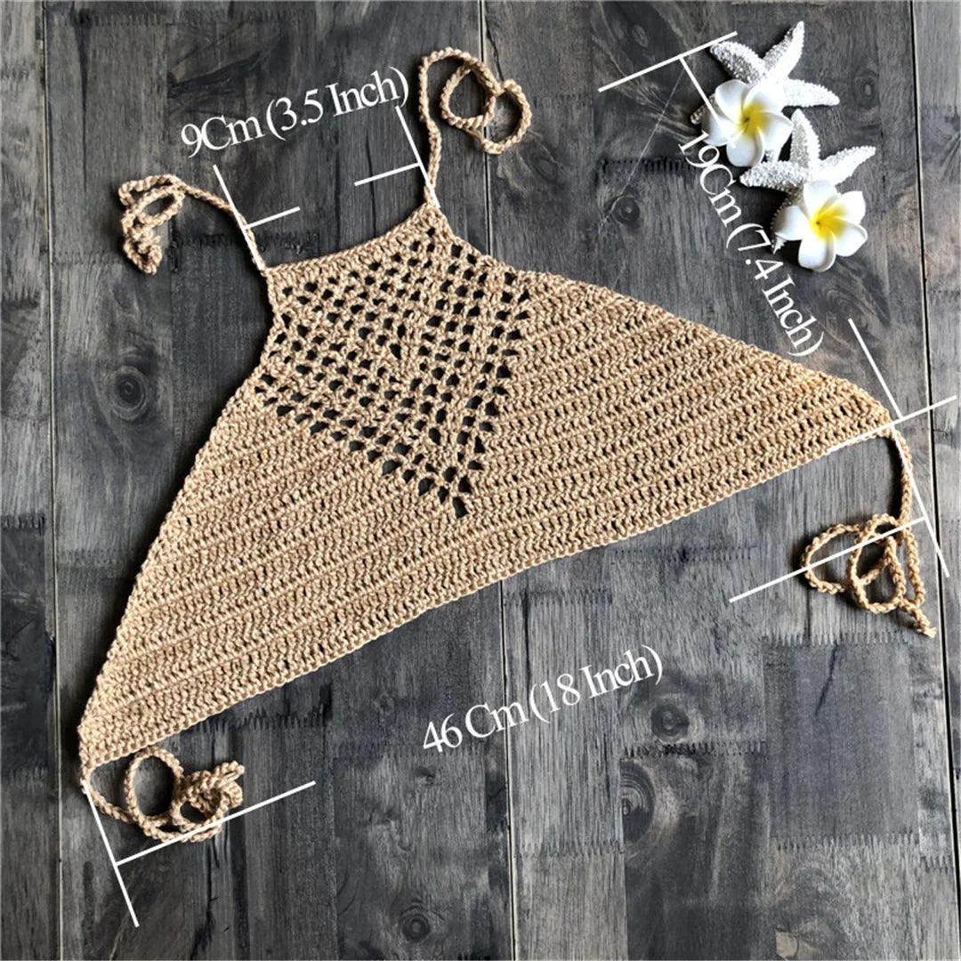 6 Colors Crochet Knitted Halter Bikini Top Female Swimsuit Women Swimwear Bather Bathing Suit Swim Hollow Out Beach Top V4192
