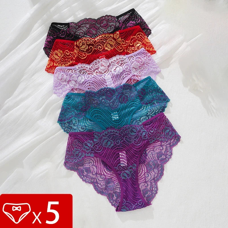 5pcs/pack Embroidery Floral Sexy Women Panties Breathable Comfort Sexy Lingerie Elegant Lady Briefs Multi Color Female Underwear