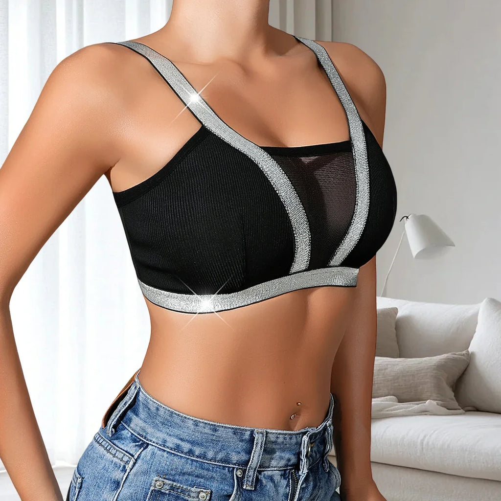 1pcs Fashion New Style Bras Silver Satin Women's Underwear Wire-Free Padless Bras Elegant Lady Bra Comfortable Sexy Lingerie