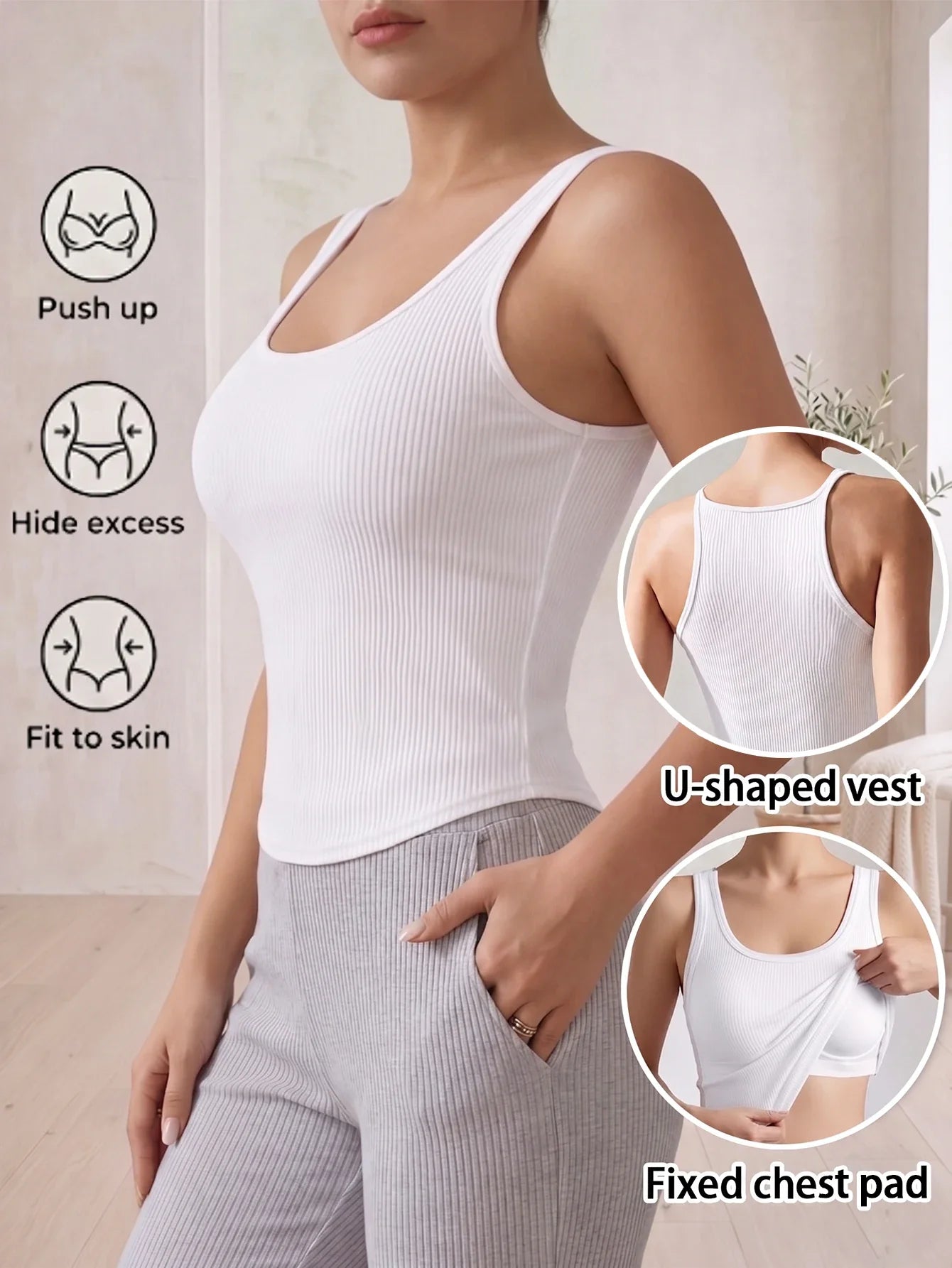 Racerback Tank Top for Women Sleeveless Ribbed Padded Camisole Summer Casual Sports Top Vest