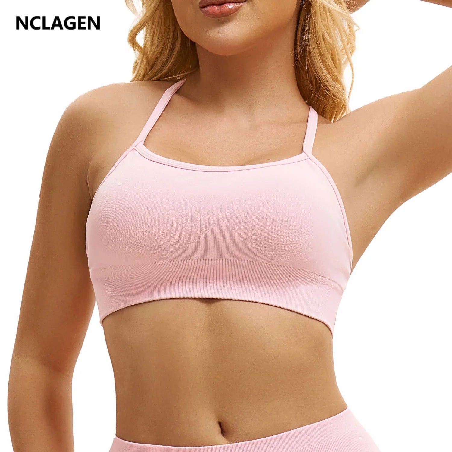 NCLAGEN Backless Sports Bra high support Fitness Underwear Back Cross Gym Crop Top Women Training Running workout Seamless Bras