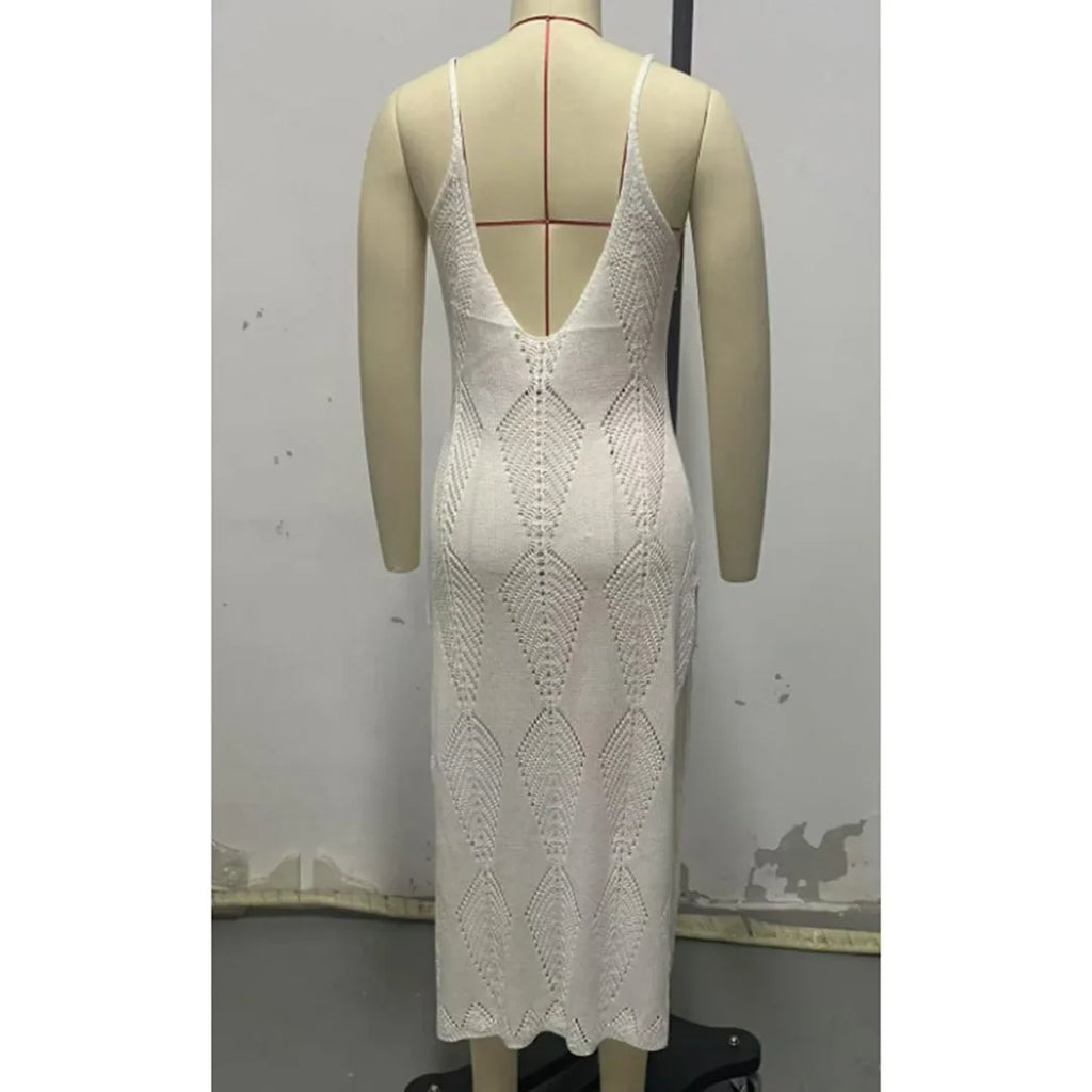 S - XL Backless Hollow Out Crochet Knitted Tunic Beach Cover Up Cover-ups Beach Dress Beach Wear Beachwear Female Women V6347