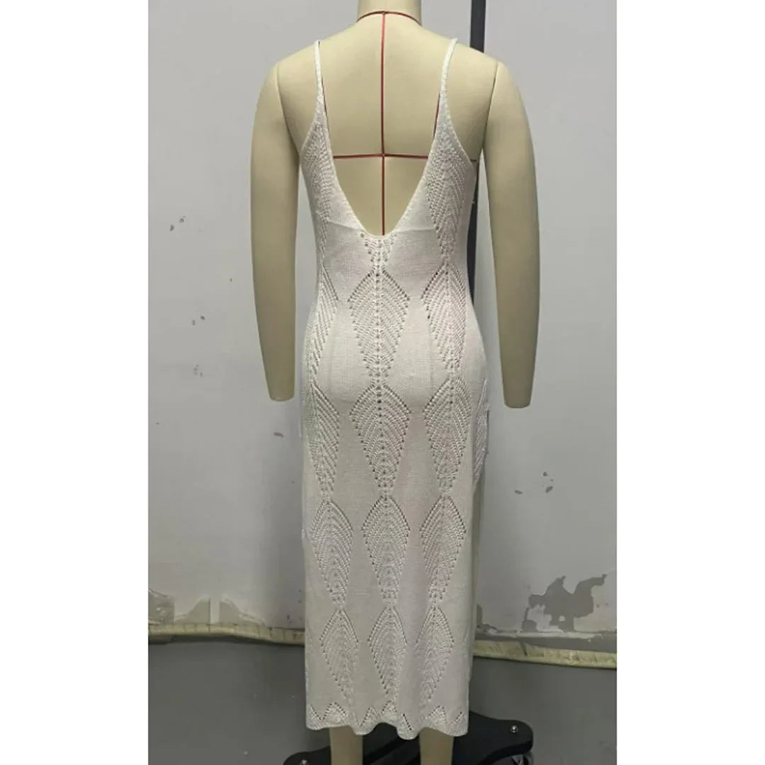 S - XL Backless Hollow Out Crochet Knitted Tunic Beach Cover Up Cover-ups Beach Dress Beach Wear Beachwear Female Women V6347