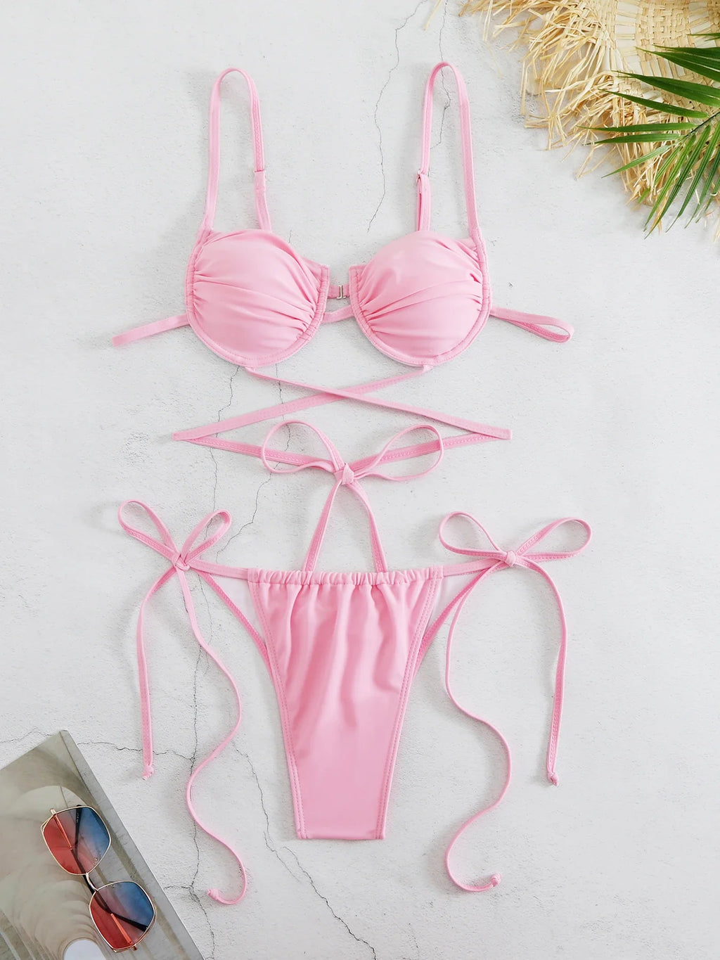 2024 Sexy Pleats Bikinis Set Micro Bikini Women Halter Swimwear High Cut Swimsuit Brazilian Biquini Beachwear Bathing Suit