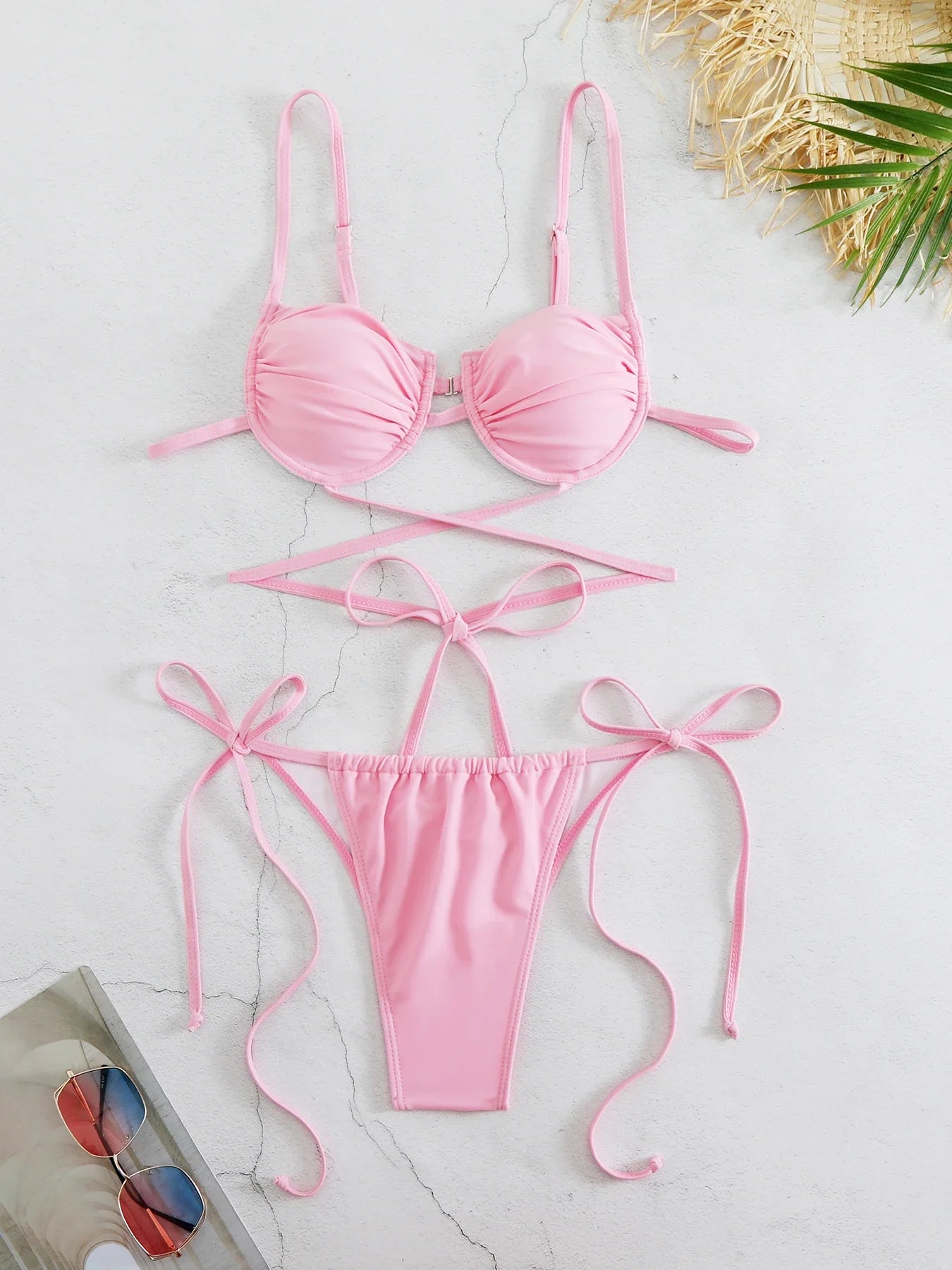 2024 Sexy Pleats Bikinis Set Micro Bikini Women Halter Swimwear High Cut Swimsuit Brazilian Biquini Beachwear Bathing Suit