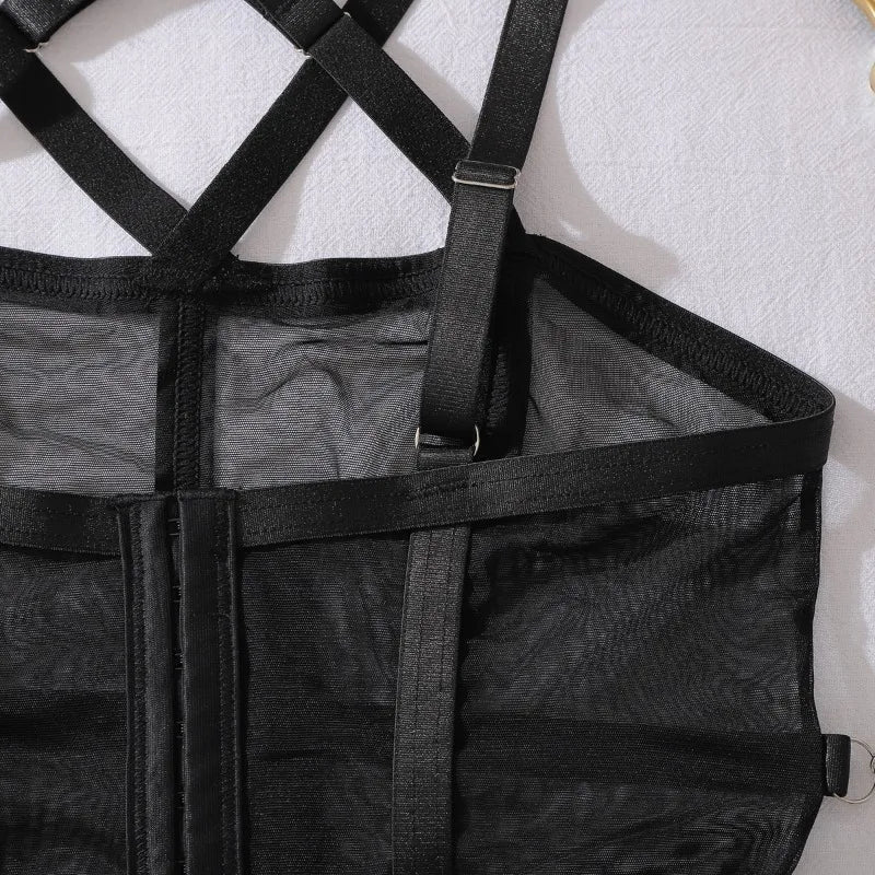 Toucheart Erotic Lingerie Fashionable See-through Mesh Complex Craft Waist Halterneck Women Luxurious Sexy Suit with Leg Socks