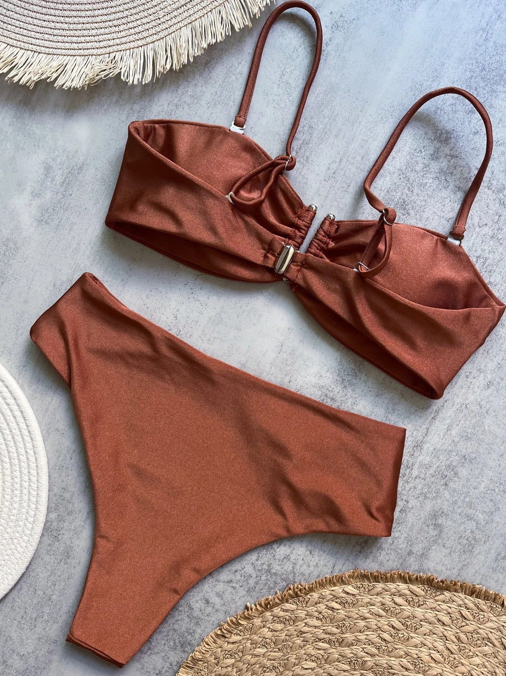 Shiny Sparkling U Shaped Female Swimsuit High Waist Bikini Women Swimwear Two-pieces Bikini Set Pool Bathing Suit Swim Beachwear