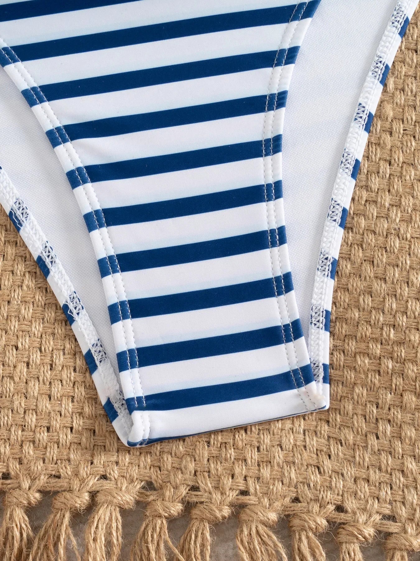 Sexy Blue Striped Micro Bikini 2026 Women Bandeau Front Metal Circle Push Up Bra High Waist Swimsuit Beach Bathing Suit Swimwear