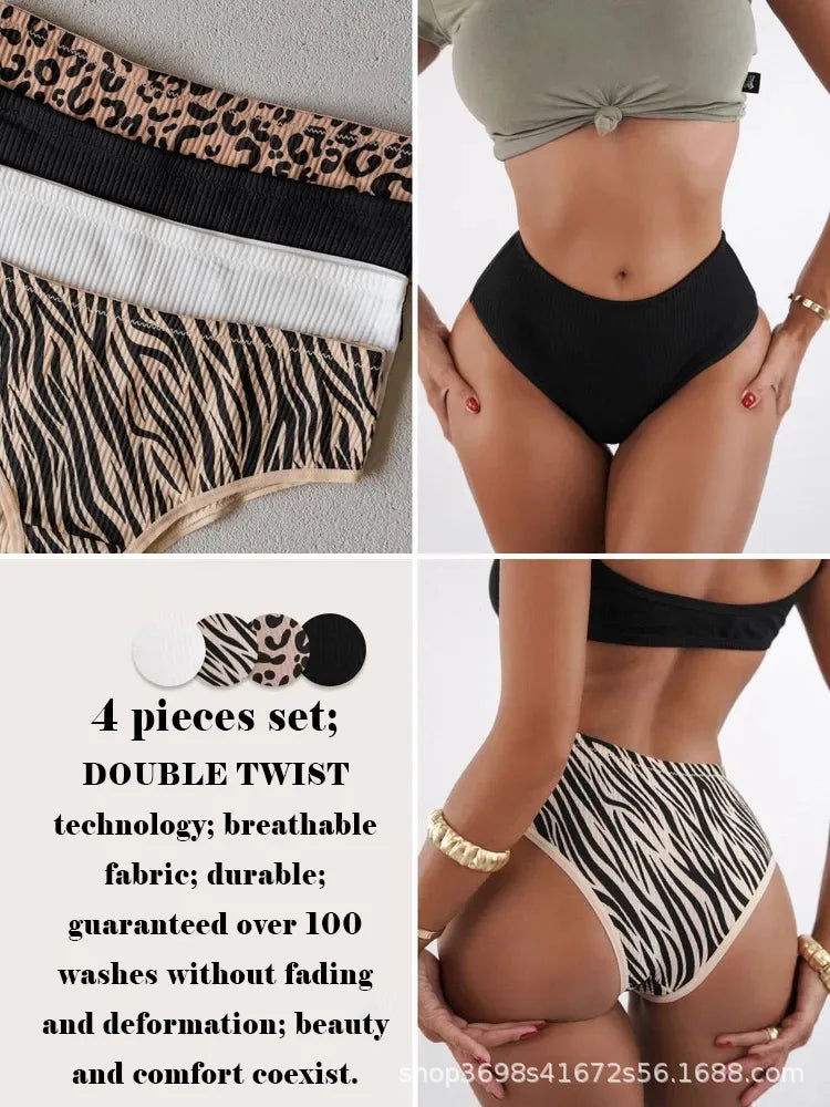 High Waist Briefs Leopard Print Sexy Lingerie Seamless Panties Women Underwear High-stretch Quick-drying Underpants Intimates