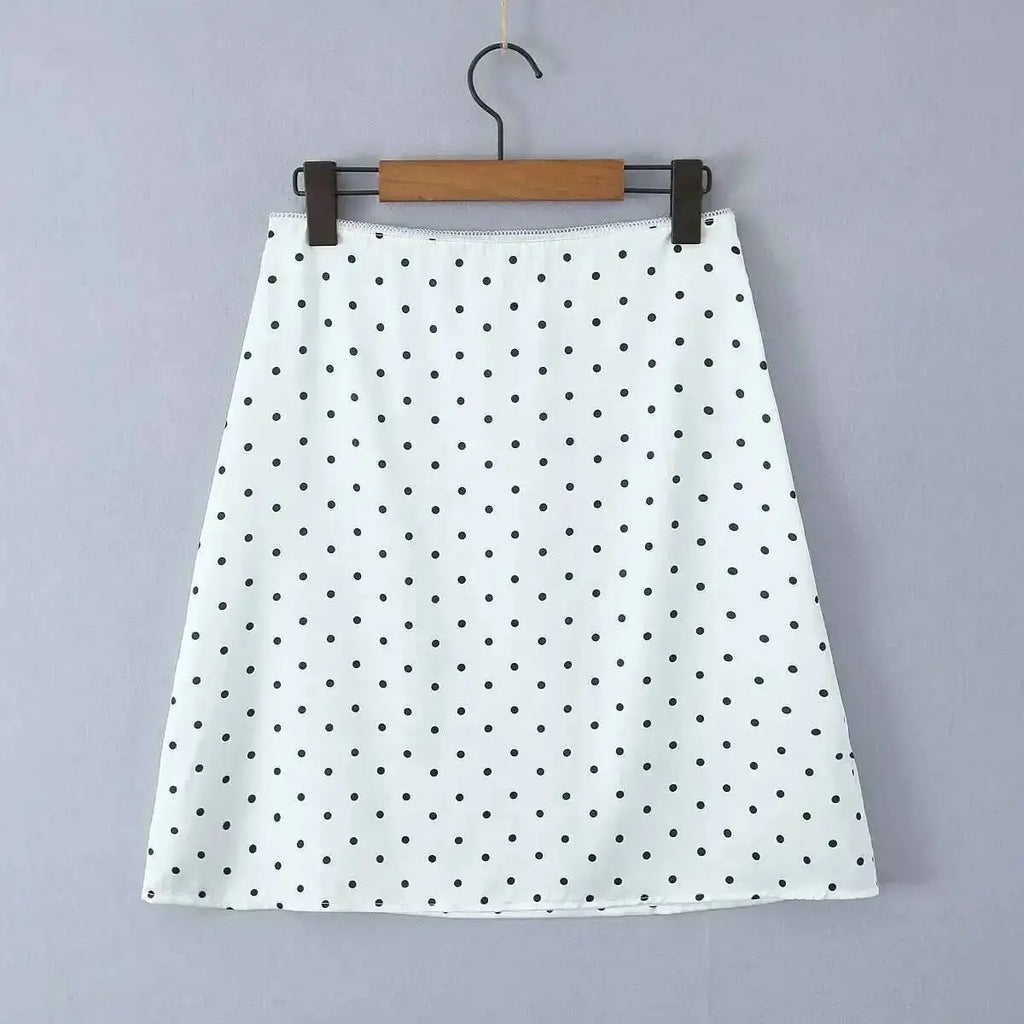 2026 Women Vintage Black White Polka Dot A-line Knee Length Skirt Sexy Low Waist Holiday Summer Skirts Slim Mini Skirts J7L2