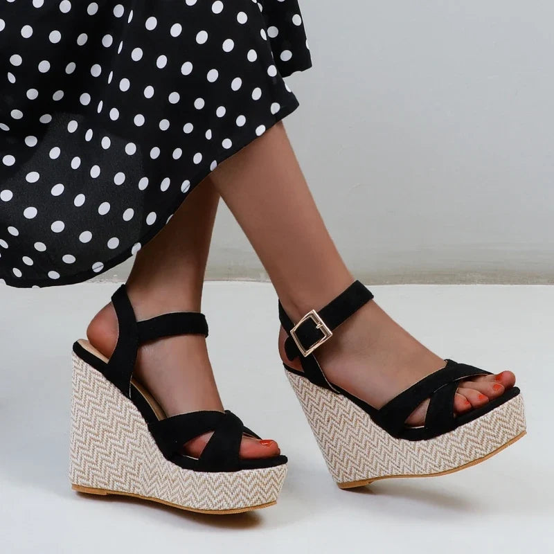 Wedges Sandals Women Summer 2026 Platform High Heels Gladiator Flip Flops Black Pink Knitted Party Shoes Female Large Size 45