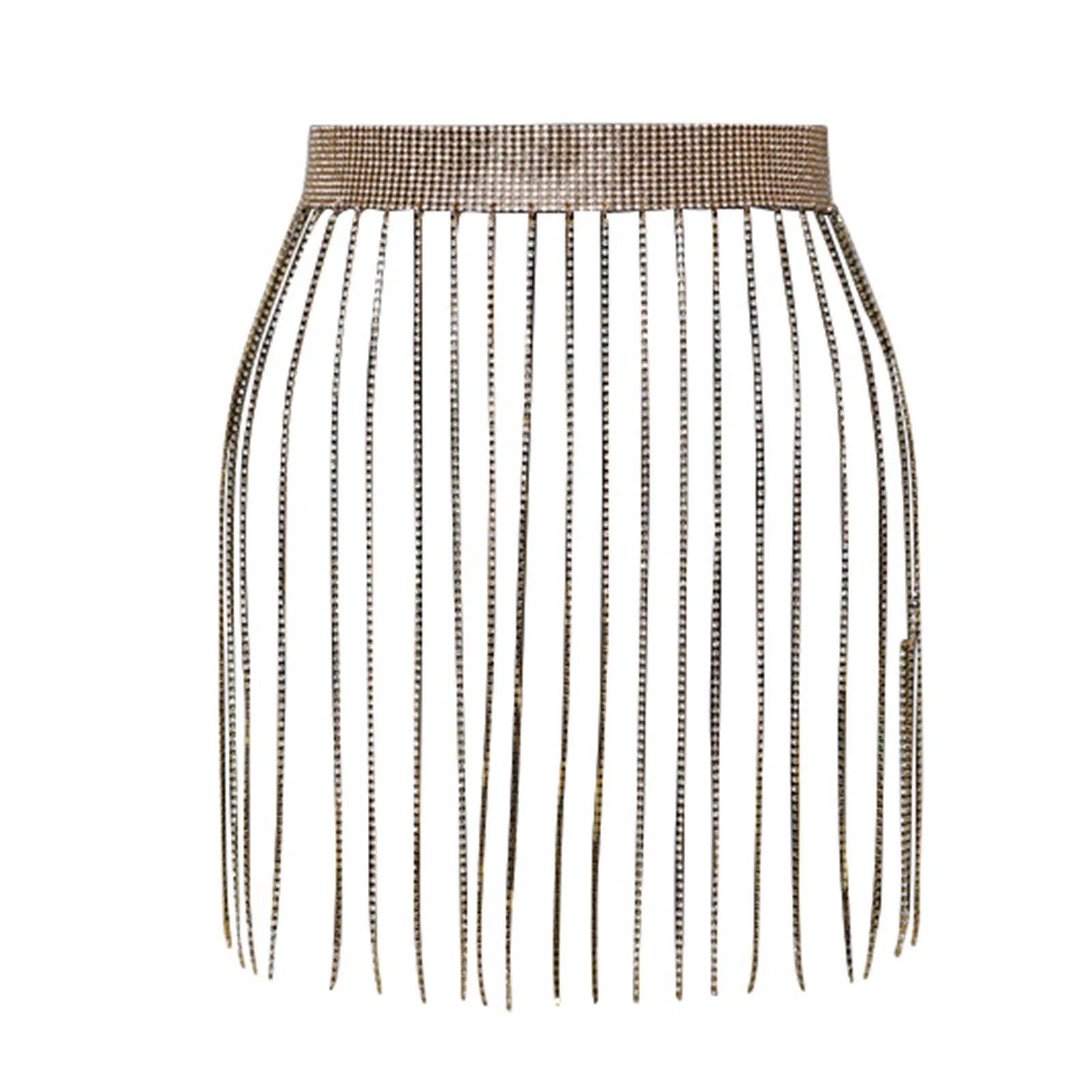Fringe Bright Rhinestone Chain Skirt Women's High Waist Tassel Waist Chain Belt Stage Performance Carnival Party Night Clubwear