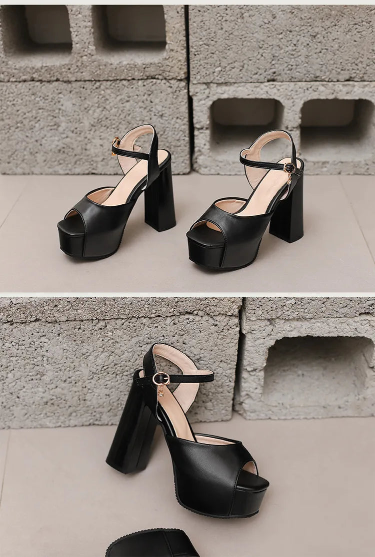 New Women Sandals Summer Shoes Sexy Peep Toe Thick High Heels Platform Black Dress Party Wedding Shoes Woman Pumps