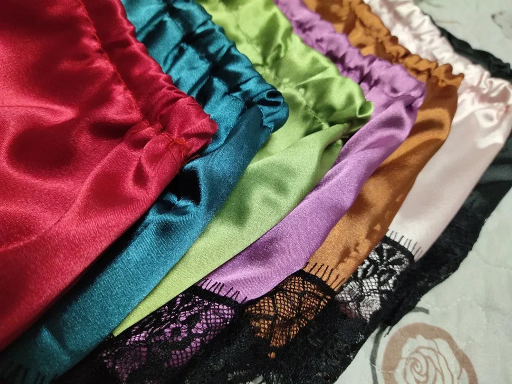 Summer Sexy 2 Pieces Pajamas Set for Women Sleepwear Lingerie Lace Silk Crop Tops and Shorts Sets Casual Nightwear Pijamas