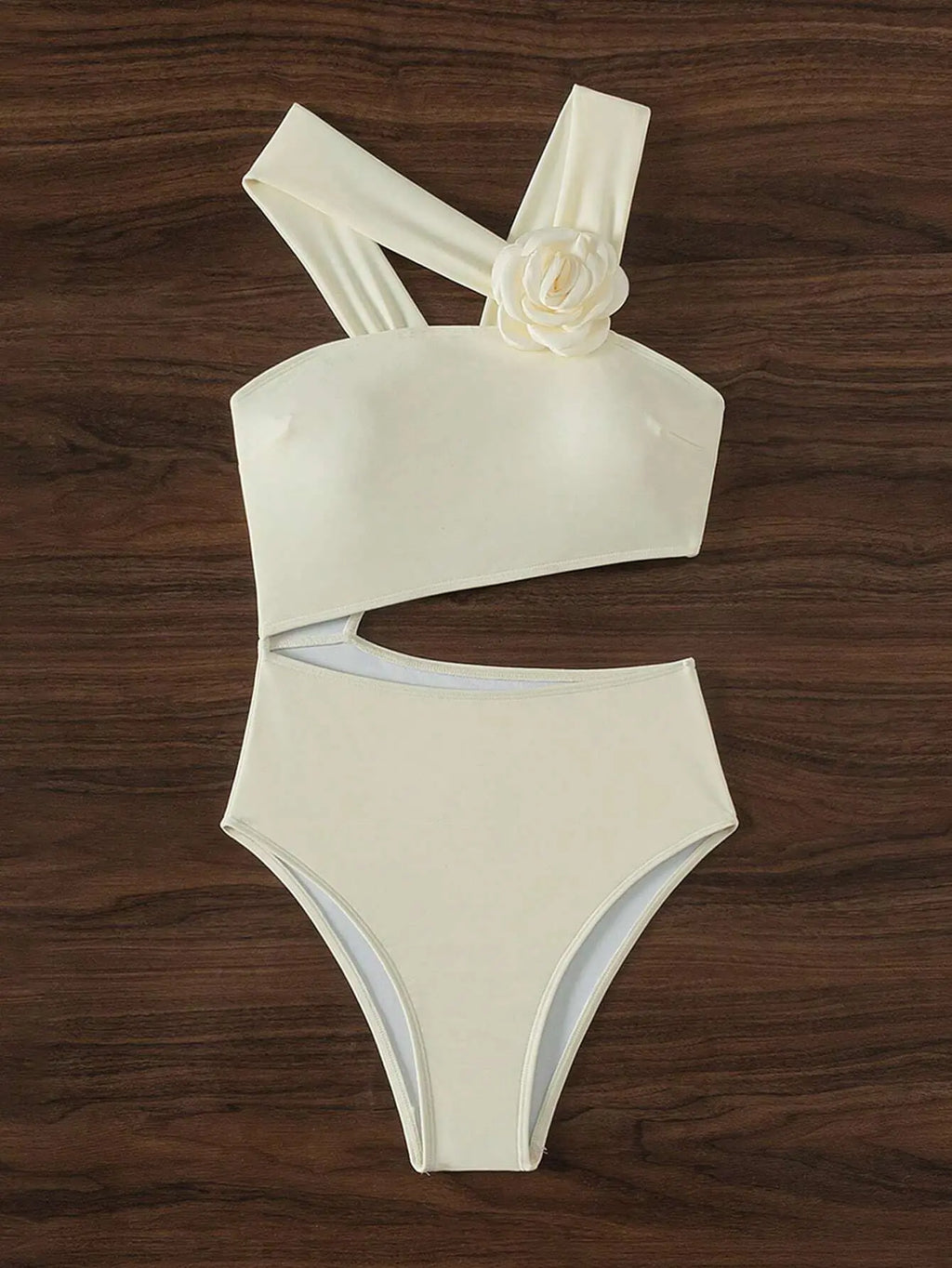 sexy 3D flower skew collar swimsuit one piece bikini hollow waist thong swimwear bodysuits women biquini bathing suits tankini