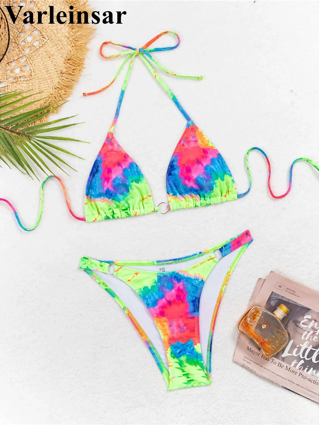Sexy Printed Tie Dye Halter Brazilian Bikini Women Swimwear Female Swimsuit Two-pieces Bikini set Bather Bathing Suit Swim V6313