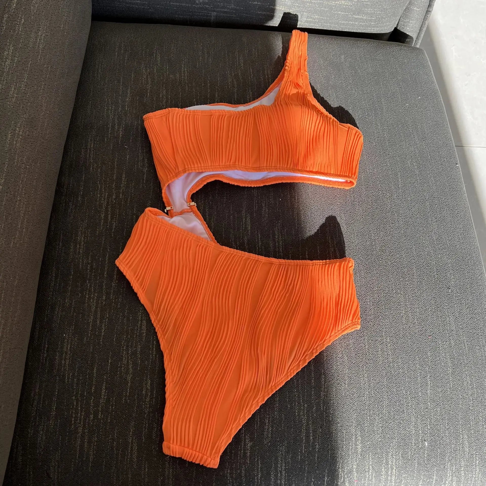 Wrinkled Asymmetric One Shoulder Female Swimwear One Piece Swimsuit Women Monokini Bather High Cut Out Bathing Suit Swim Lady