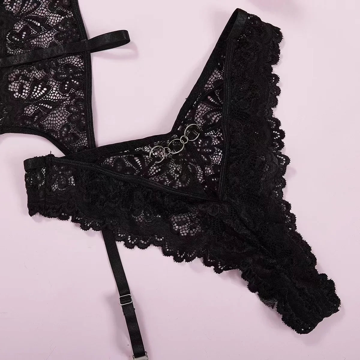 Sexy lingerie European and American Internet celebrity pure desire see-through mesh splicing sexy lace jumpsuit