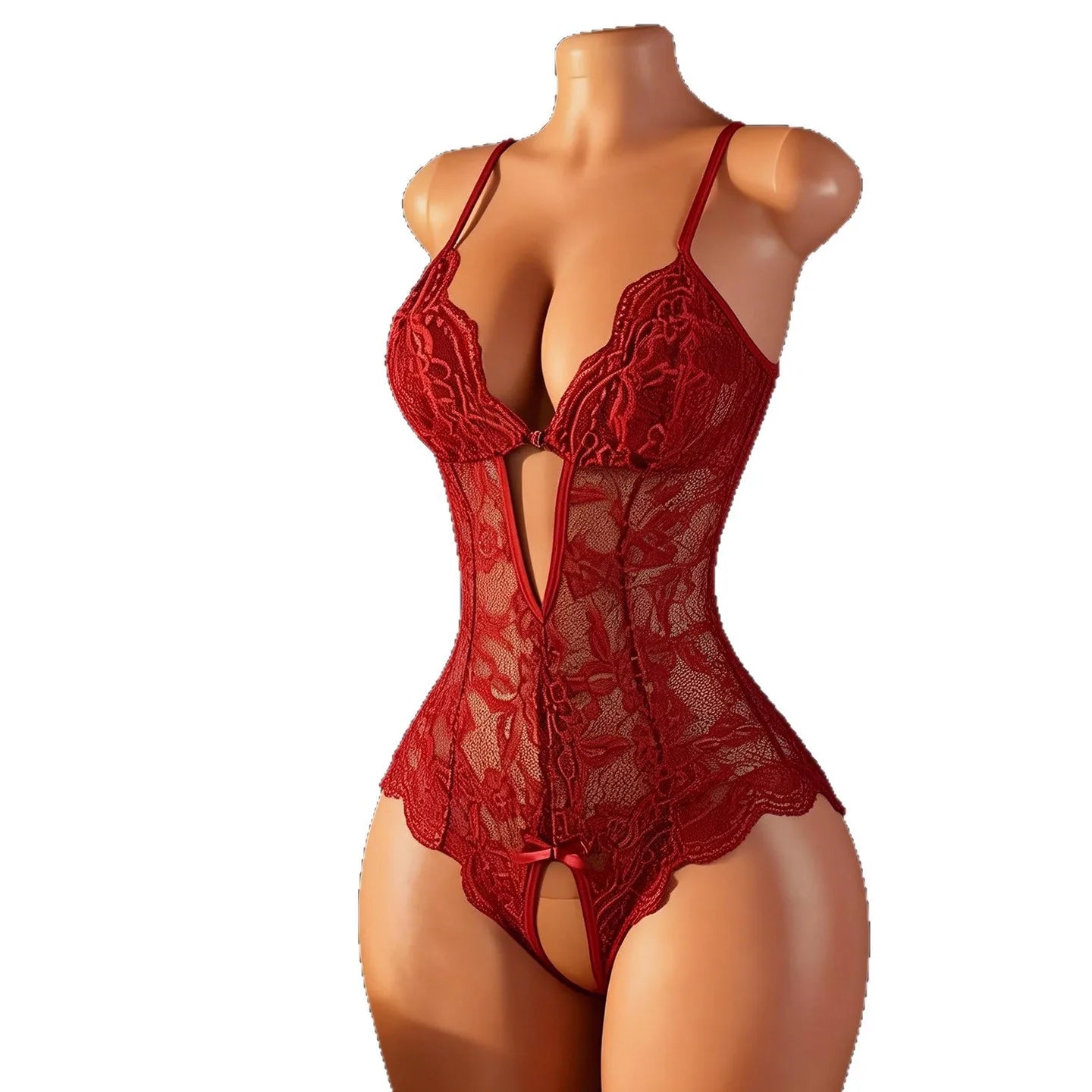 Crotchless Lingerie Lace Hollow Bra Set Sexy Tight Fitting Women Clothing,  V-neck Open  Bodysuit .Soft Padded Bra Underwear Set