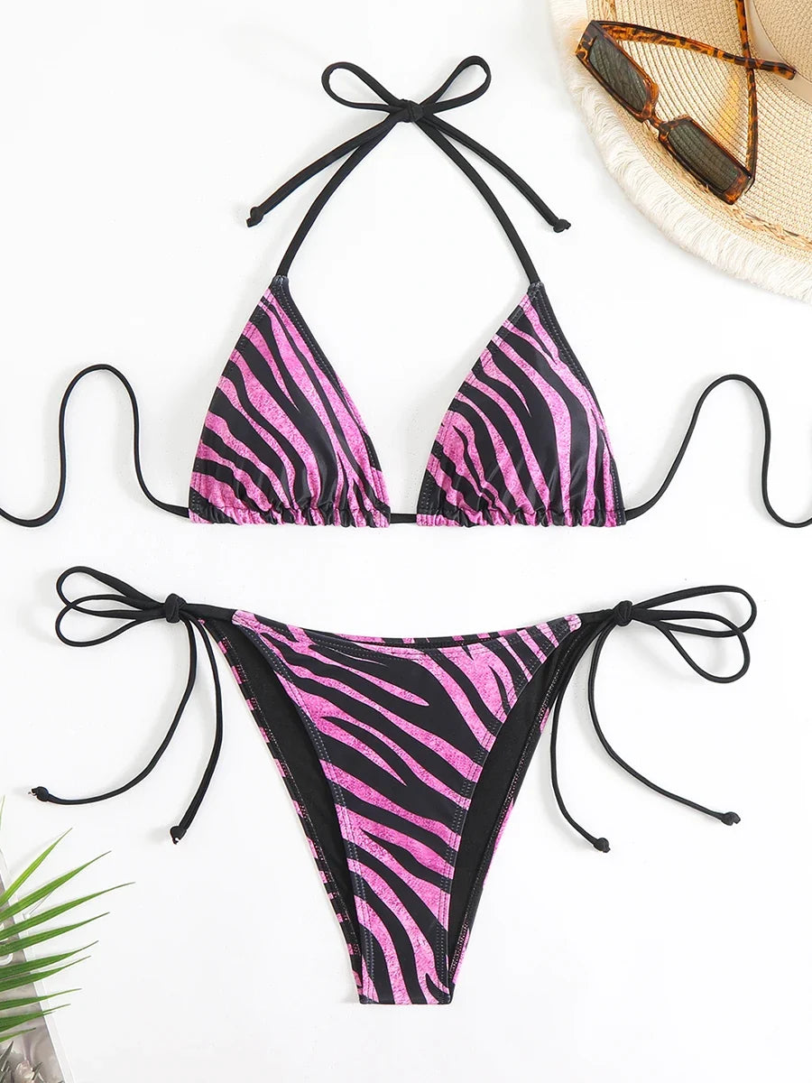 Triangle Halter Bikini 2025 Sexy Brazilian Swimsuit Women String Swimwear Female Bathers Bathing Swimming Swim Suit Beachwear